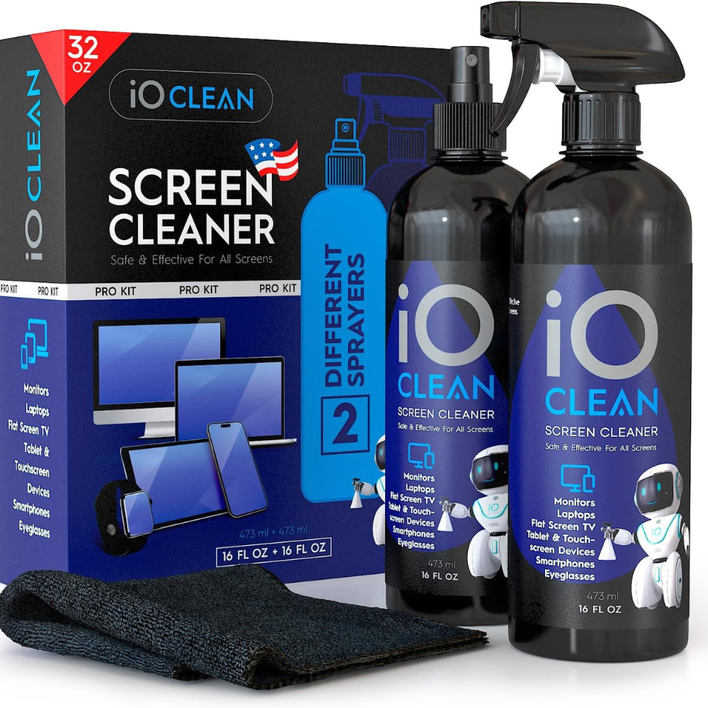 IO CLEAN Screen Cleaner Spray Large Kit LCD LED OLED TV Laptop 32oz